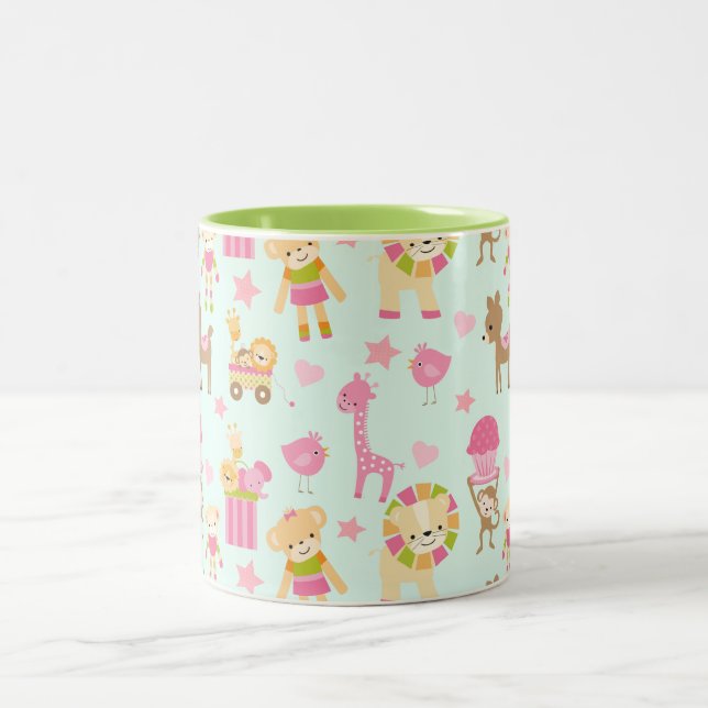 Tasse 2 Couleurs Cute Pattern avec Whimsical Animals & Toys (Centre)