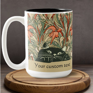 Tasse 2 Couleurs Cute Peeeking Chat Art Nouveau Floral Rouge Vert N