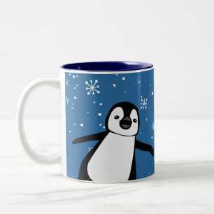 Tasse 2 Couleurs Cute Peeking Pingouin Hiver bleu Personnalisé