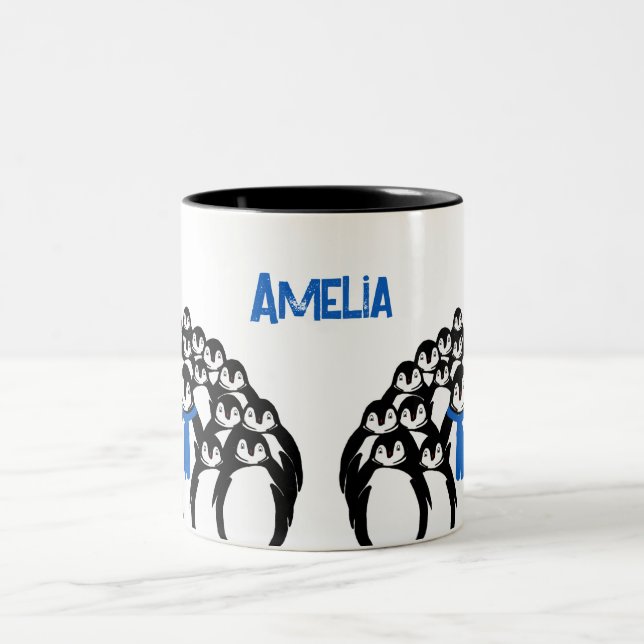 Tasse 2 Couleurs Cute Penguin Personnalisé (Centre)