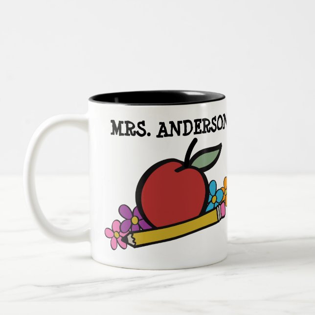 Tasse 2 Couleurs Cute Personalized Red Apple Pencil Enseignants (Gauche)