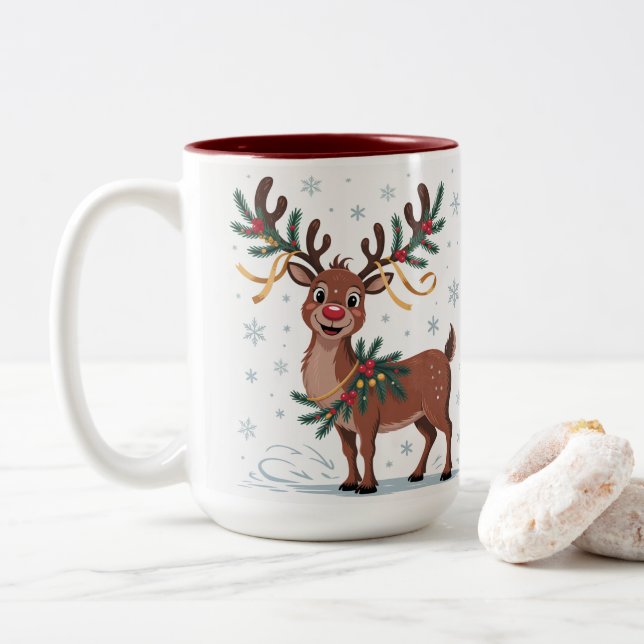 Tasse 2 Couleurs Cute Rudolph with Gold Accents (Avec donut)