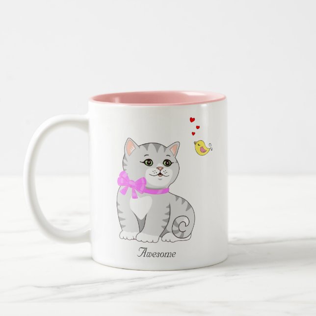 Tasse 2 Couleurs Cute Tabby Kitty Chat en blanc (Gauche)