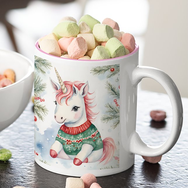 Tasse 2 Couleurs Cute Unicorn Noël personnalisé (Créateur téléchargé)