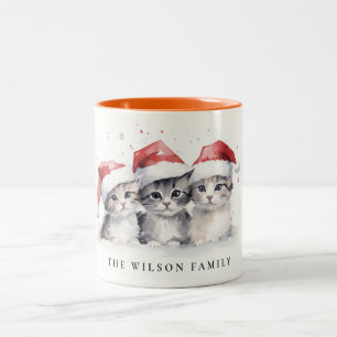 Tasse 2 Couleurs Cute Watercolor Chats Furie et Noël brillant