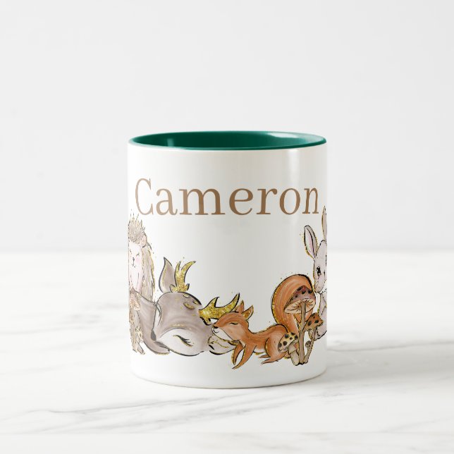 Tasse 2 Couleurs Cute Woodland Bébé Animaux Nom Personnalisé (Centre)