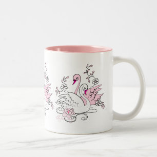 Tasse 2 Couleurs Cygne Rose Avec Cygne Blanc