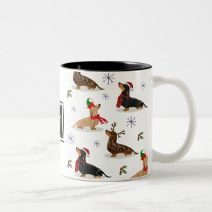 Tasse 2 Couleurs Dachshund Noël Saucisse Chien Monogramme