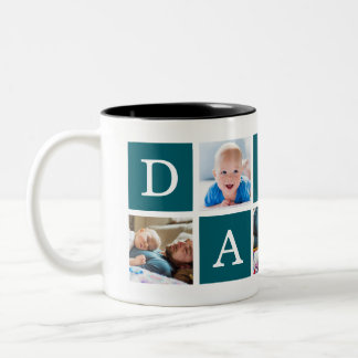 Tasse 2 Couleurs Daddy Minimal Color Block Photo Collage Bleu