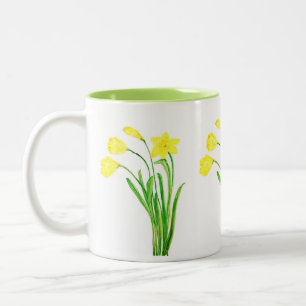 Tasse 2 Couleurs Daffodiles Aquarelle Jaune Floral Spring Café T