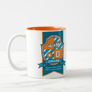 Tasse 2 Couleurs Dallas lettre D crête orange nom signifiant muqueu