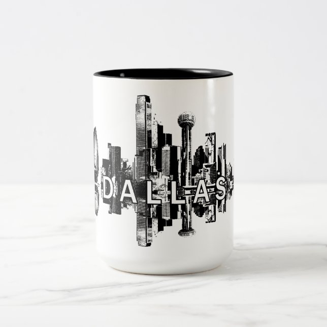 Tasse 2 Couleurs Dallas, Texas skyline en noir (Centre)