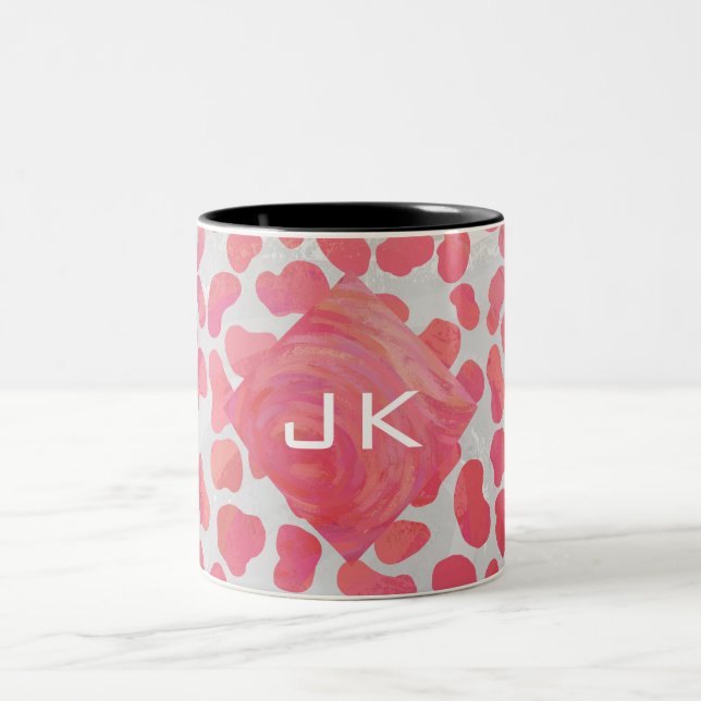 Tasse 2 Couleurs Dalmatie rose et blanc avec monogramme (Centre)