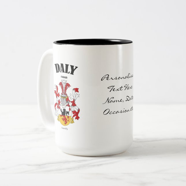 Tasse 2 Couleurs Daly Family Crest, Traduction & Signification (Devant gauche)