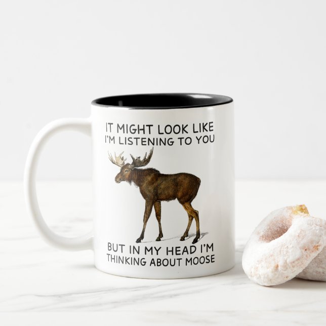 Tasse 2 Couleurs Dans ma tête, je pense à Moose Funny (Avec donut)