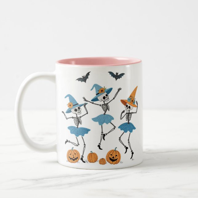 Tasse 2 Couleurs Danser Skeletons & sorcières Broderie Halloween (Gauche)
