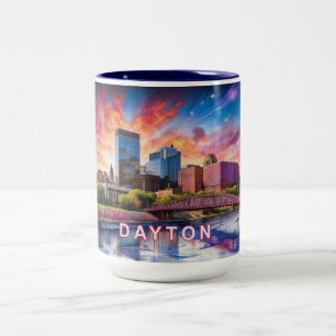 Tasse 2 Couleurs Dayton Ohio Abstrait Skyline