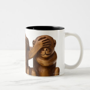 Tasse 2 Couleurs Découpage de trois singes en bois