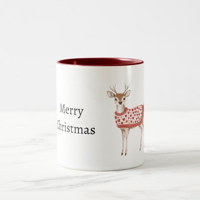 Tasse 2 Couleurs Deer Red Hearts Christmas (Centre)