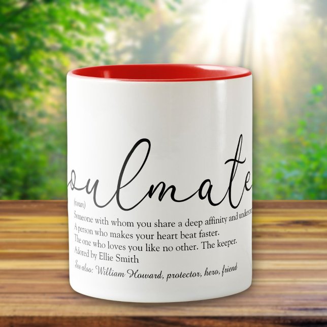 Tasse 2 Couleurs Définition d'âme sœur Script Amour Cœur (Soulmate Definition Script Love Heart Two-Tone Coffee Mug)