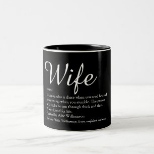 Tasse 2 Couleurs Définition de femme Script moderne chic noir et bl