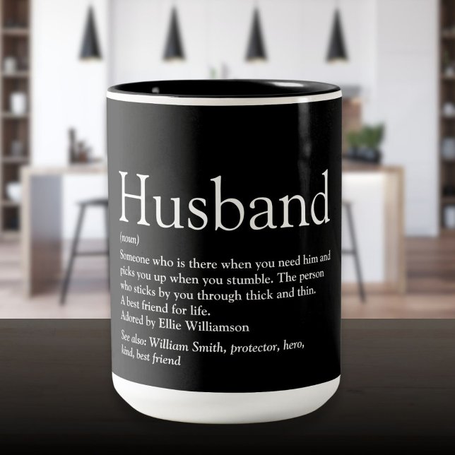 Tasse 2 Couleurs Définition de mari amusante noir et blanc (Husband Definition Fun Cool Black and White Two-Tone Coffee Mug)