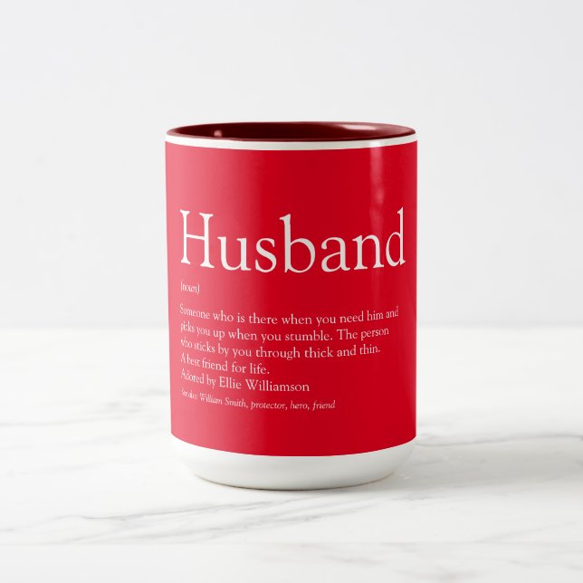 Tasse 2 Couleurs Définition du mari amusant Citation moderne rouge (Centre)