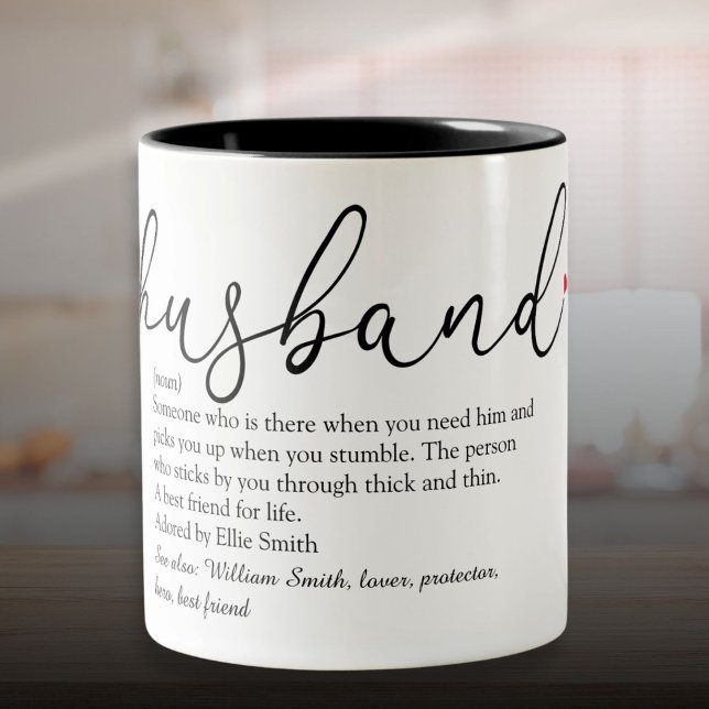 Tasse 2 Couleurs Définition du mari Script Amour Coeur (Husband Definition Script Love Heart Two-Tone Coffee Mug)