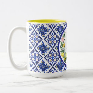 Tasse 2 Couleurs Demoiselle d'honneur Citrons Carreaux Bleus Italie