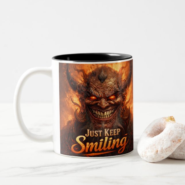 Tasse 2 Couleurs Demonic Grin “Just Keep Smiling” Design (Avec donut)