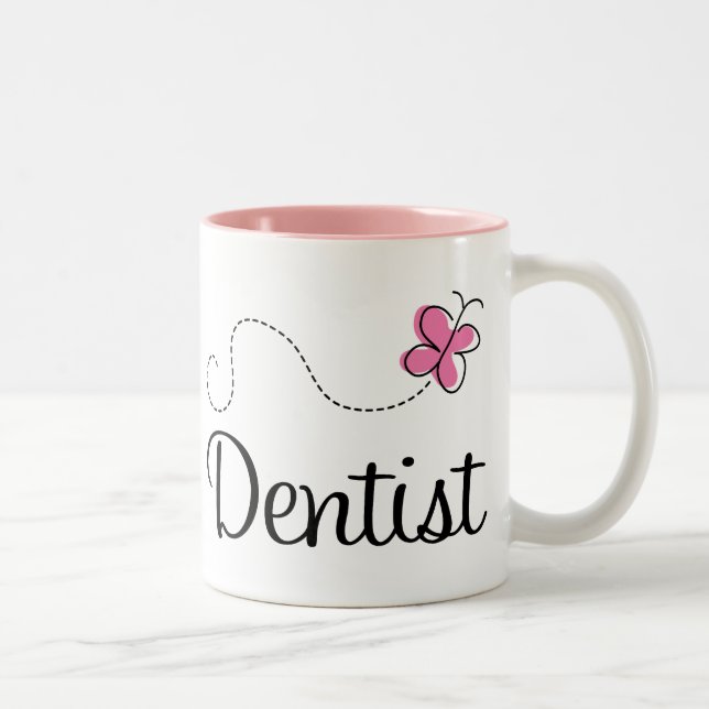 Tasse 2 Couleurs Dentiste rose mignon de papillon (Droit)