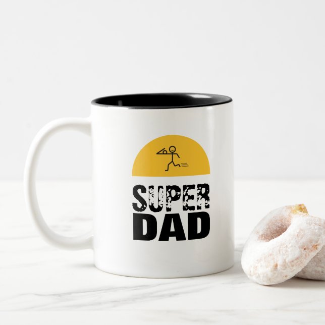 Tasse 2 Couleurs Design élégant "SUPER DAD" Voeux personnalisés (Avec donut)