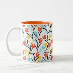 Tasse 2 Couleurs Design floral Motif de Tulipe en blanc