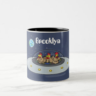 Tasse 2 Couleurs Dessin animé de poulets drôles dans l'espace