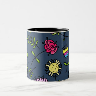 Tasse 2 Couleurs Dessin artistique de motif floral fantaisiste
