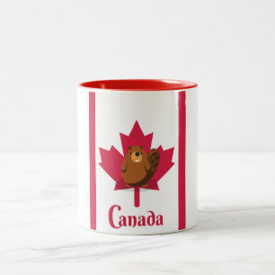 Tasse 2 Couleurs Dessin de caricature canadien sur les castors