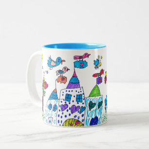 Tasse 2 Couleurs Dessin d'enfant, château coloré