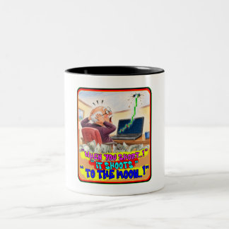 Tasse 2 Couleurs Dessin humoristique de la panique d'un trader bour