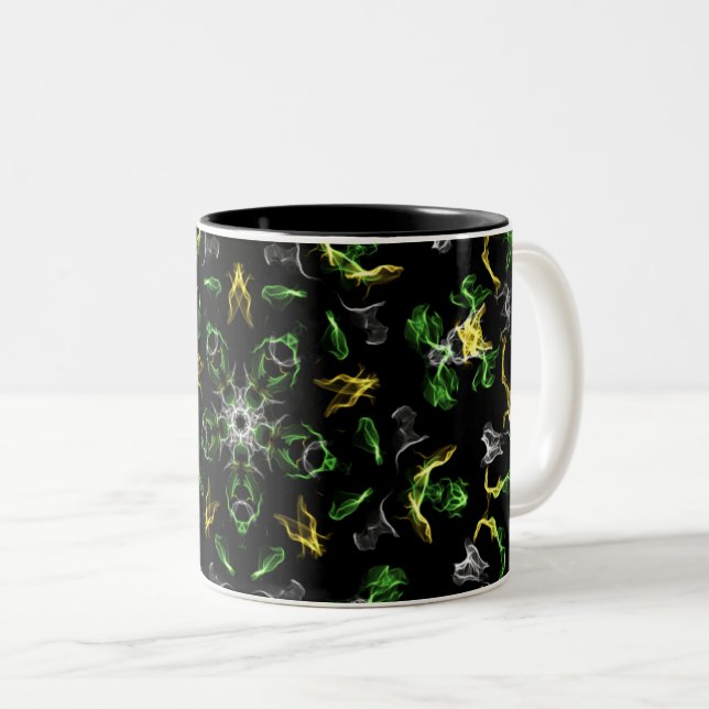 Tasse 2 Couleurs Dessin numérique Mandala vert Smokey (Devant droit)