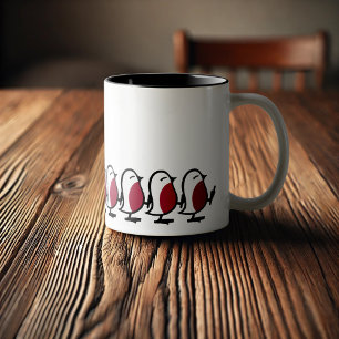 Tasse 2 Couleurs Dessin simple de merles en marche mignons