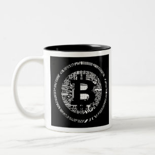 Tasse 2 Couleurs Détail de Bitcoin dans B&W