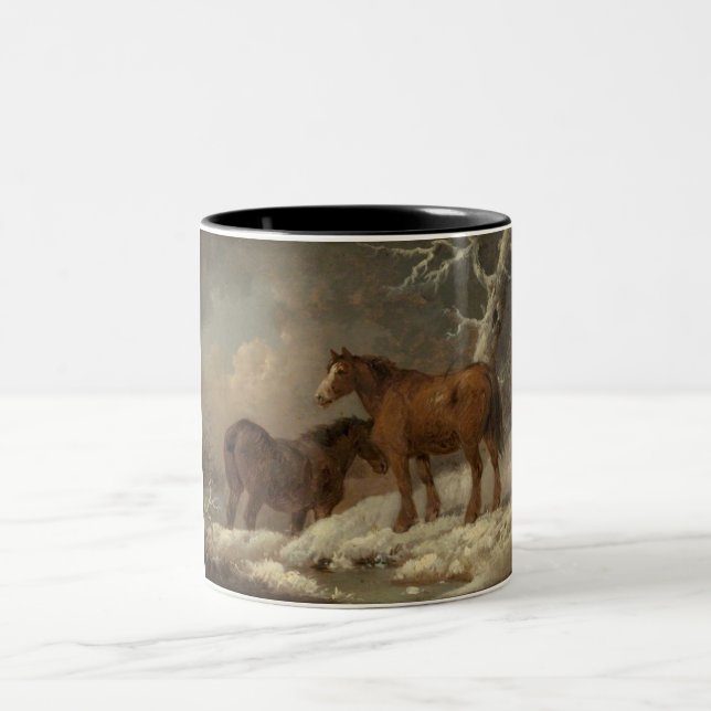 Tasse 2 Couleurs Deux chevaux dans la neige (scène hivernale) (Centre)