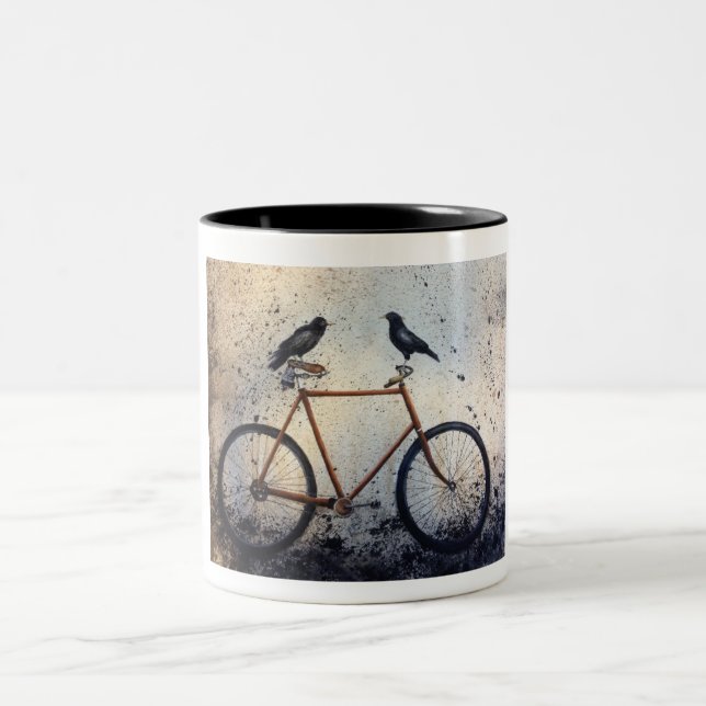 Tasse 2 Couleurs Deux corbeaux à vélo (Centre)