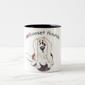 Tasse 2 Couleurs deux tonalités J'adore basset hounds classique mue
