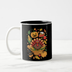 Tasse 2 Couleurs Dinde de Thanksgiving Tarte de Reconnaissance Fami