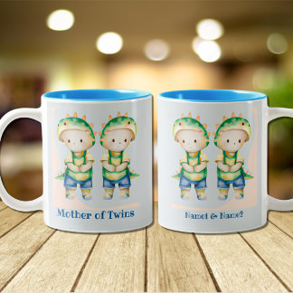 Tasse 2 Couleurs Dino Mère de garçon jumeaux Personnalisé Bleu
