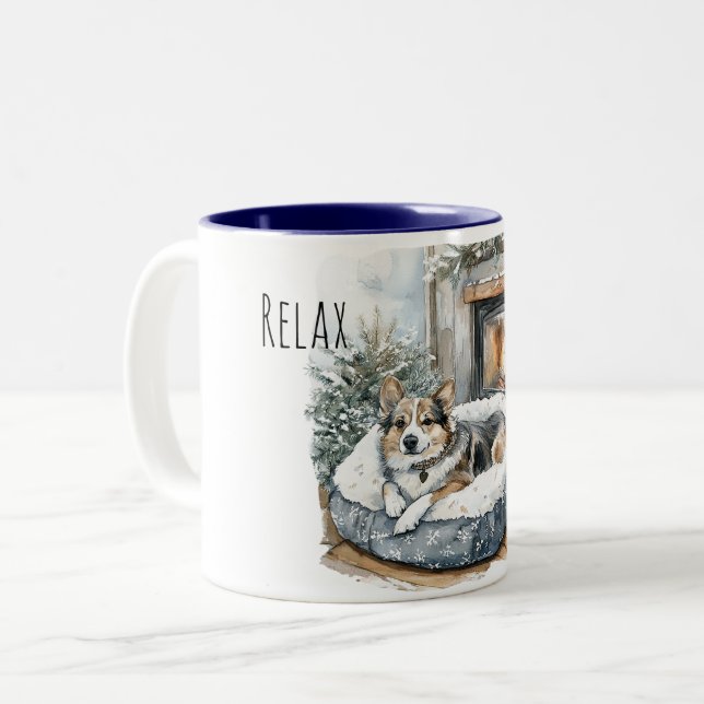 Tasse 2 Couleurs Dog Cozy Fireplace Relax (Devant gauche)