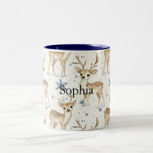 Tasse 2 Couleurs Douces Flocons de Noël Bleus de Cerf