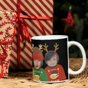 Tasse 2 Couleurs Douleur de Noël moche Visage drôle Personnalisé