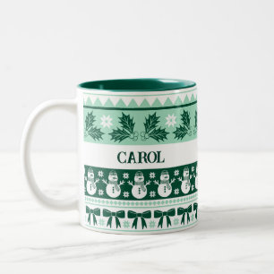 Tasse 2 Couleurs Doux moche avec Snowman Mint Green